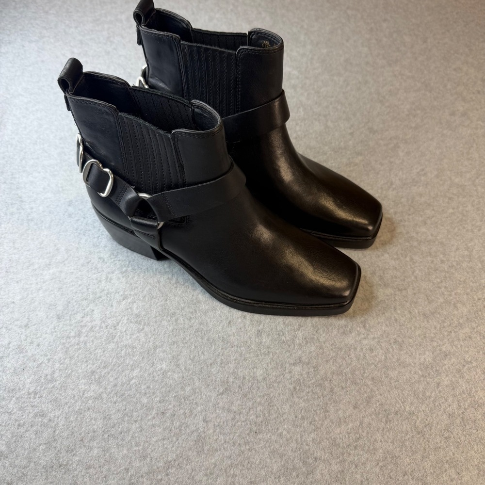 Sam Edelman Bellamie Black Leather Harness Square Toe Ankle Boots Womens 6.5M